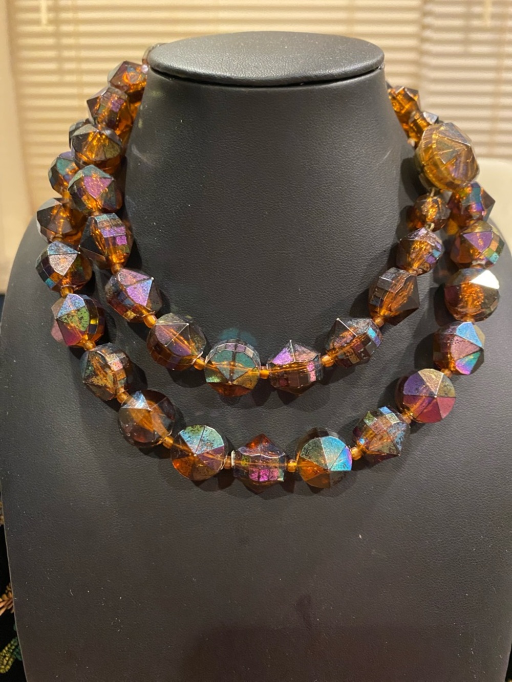 Western Germany Iridescent AmberTone Faceted Bead Necklace - Women Jewelry